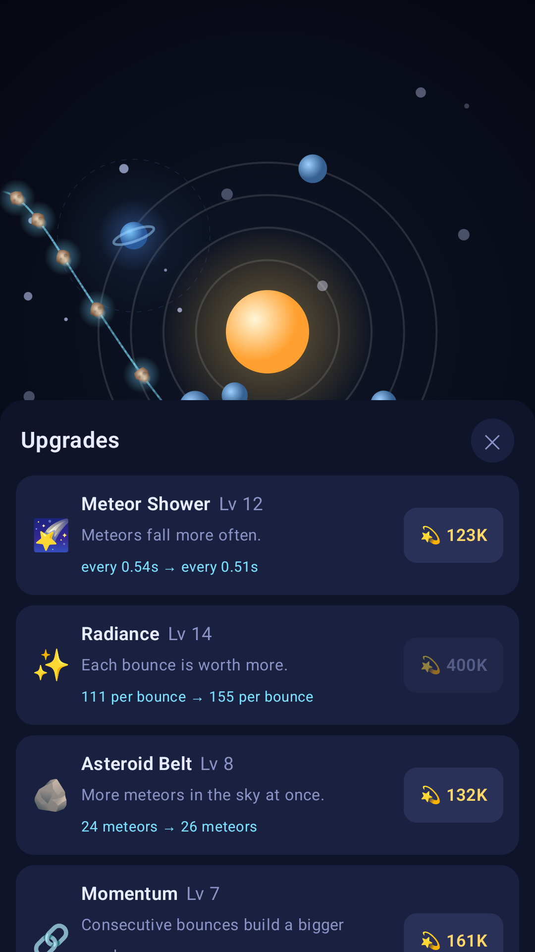 The upgrades panel